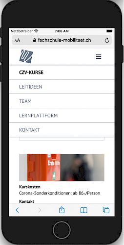 Fachschule Mobilität Kursseite Navigation offen